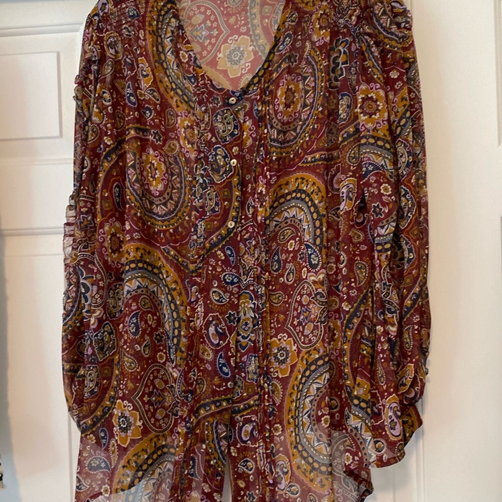 Johnny Was Jade Chiffon Blouse with Smocked Detail